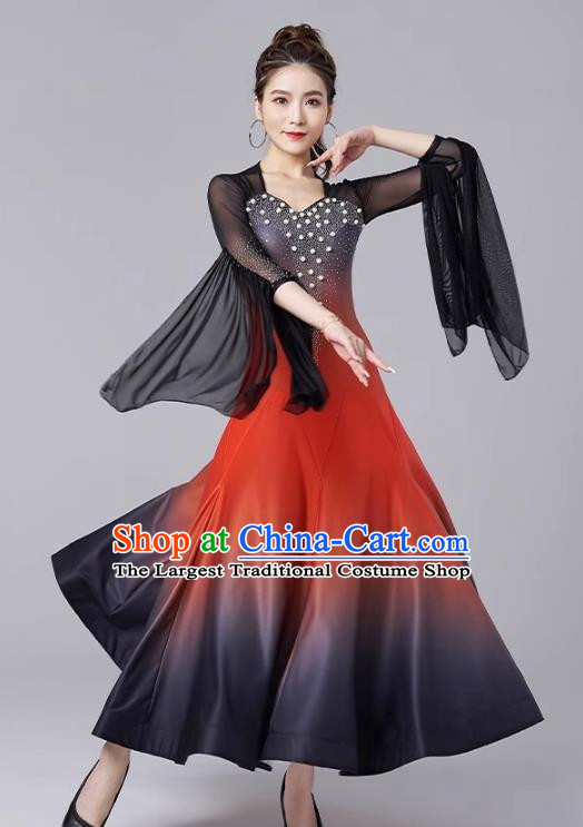 Modern Dance Skirt National Standard Dance Waltz Ballroom Dance Gradient Large Swing Skirt Practice Performance Clothing