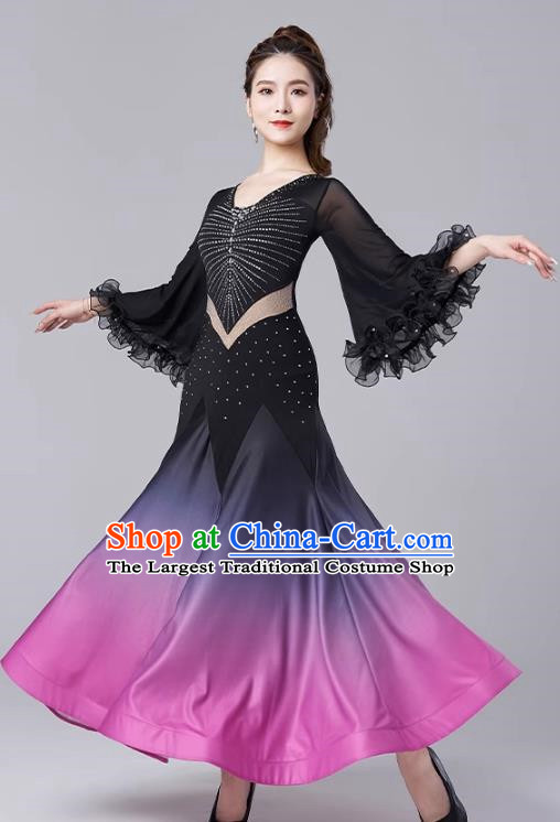 Modern Dance Skirt Women New National Standard Dance Waltz Ballroom Dance Latin Dance Gradient Large Swing Skirt Practice Performance Clothing