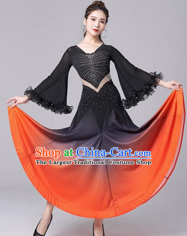 Modern Dance Skirt Women New National Standard Dance Waltz Ballroom Dance Latin Dance Gradient Large Swing Skirt Practice Performance Clothing