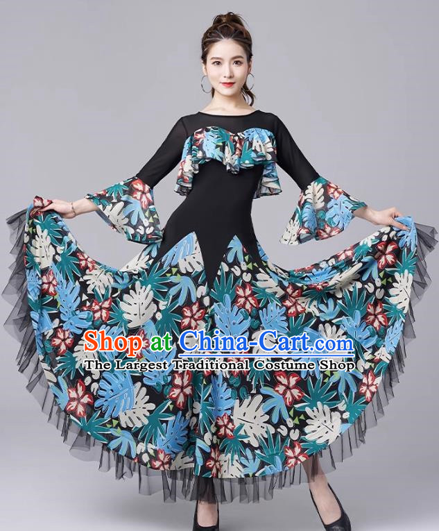 Modern Dance National Standard Dance Skirt Women New Waltz Ballroom Dance Print Large Swing Dress Performance Clothing