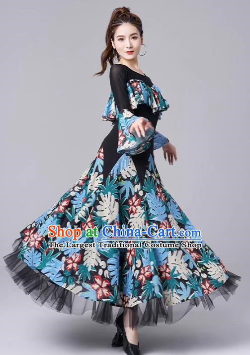 Modern Dance National Standard Dance Skirt Women New Waltz Ballroom Dance Print Large Swing Dress Performance Clothing