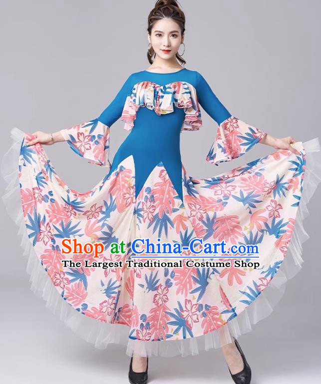 Modern Dance National Standard Dance Skirt Women New Waltz Ballroom Dance Print Large Swing Dress Performance Clothing