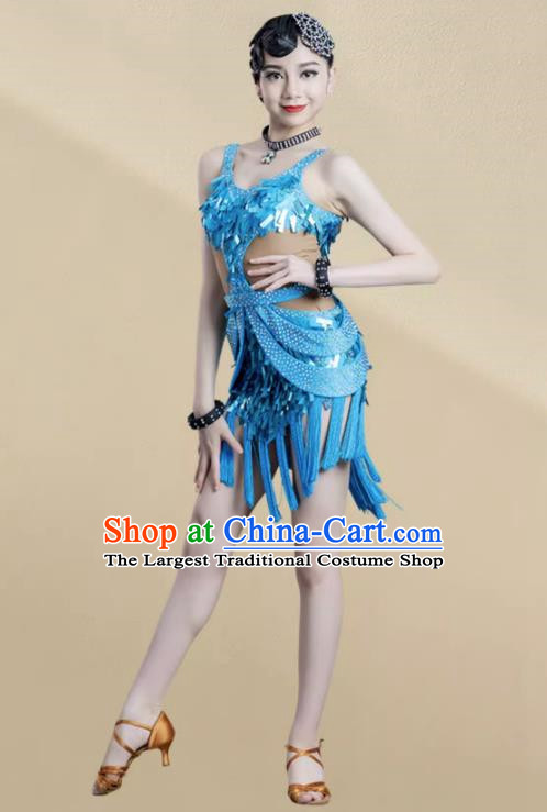 Latin Dance Competition Clothing Children Professional Sequined Tassel Skirt Children Performance Clothing Chacha Rumba