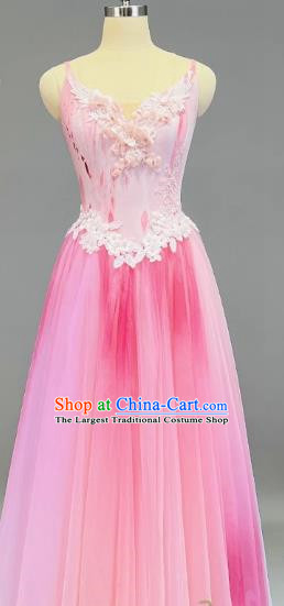 Opening Dance Big Swing Skirt Performance Costume Singing And Dancing Pink Gradient Gauze Skirt Modern Dance Long Skirt Female