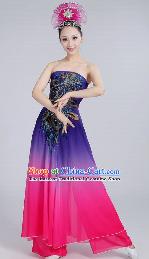 Classical Dance Performance Costume Long Skirt National Dance Fan Dance Performance Costume Dot Crimson Lip Dance Costume