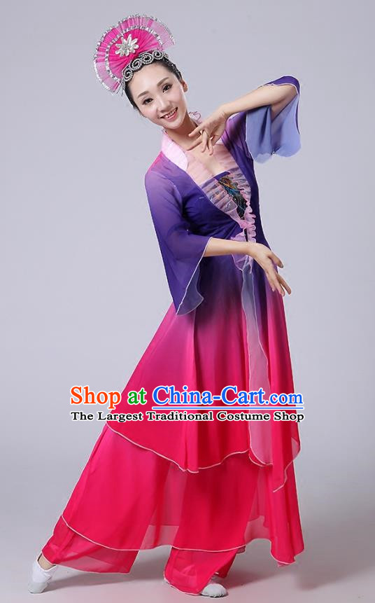 Classical Dance Performance Costume Long Skirt National Dance Fan Dance Performance Costume Dot Crimson Lip Dance Costume