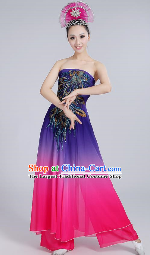 Classical Dance Performance Costume Long Skirt National Dance Fan Dance Performance Costume Dot Crimson Lip Dance Costume