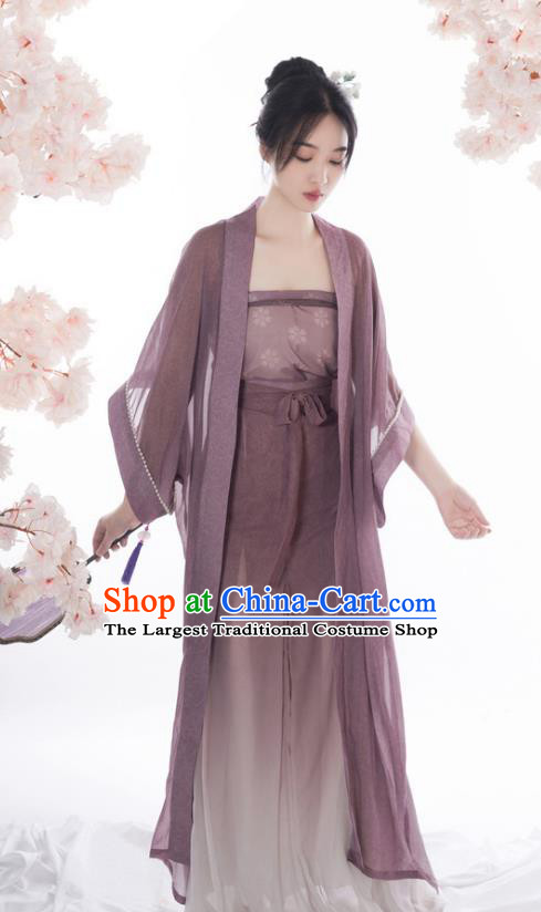 Chinese Song Dynasty Young Lady Clothing Ancient Civilian Woman Purple Dress Costumes Woman Traditional Hanfu Set