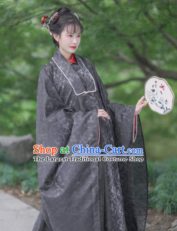 Chinese Ancient Noble Woman Dress Costumes Traditional Hanfu Ming Dynasty Royal Mistress Black Clothing