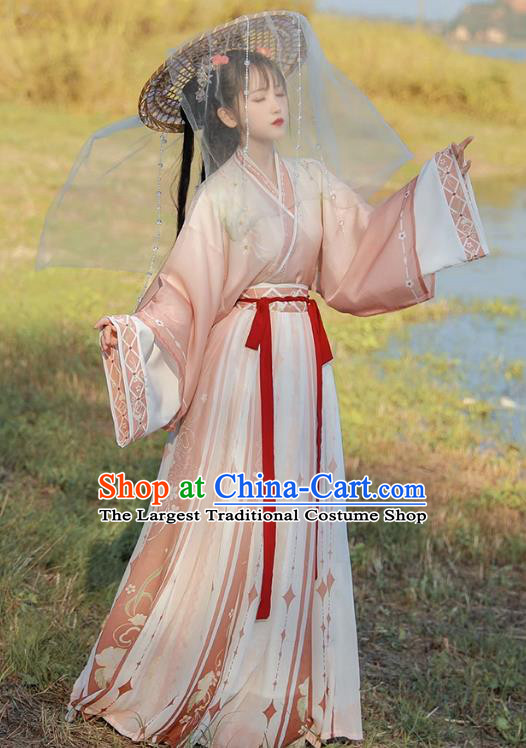 Chinese Jin Dynasty Princess Garment Costumes Traditional Pink Hanfu Dress Ancient Woman Clothing