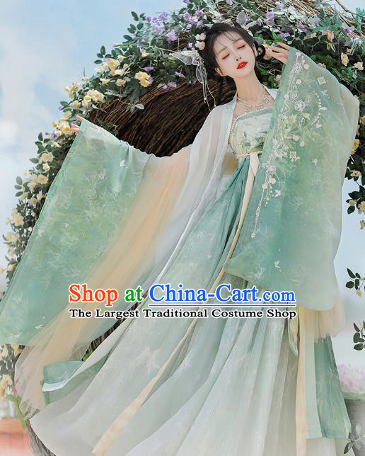 Chinese Ancient Flower Fairy Clothing Tang Dynasty Royal Princess Garment Costumes Traditional Green Hanfu Dress