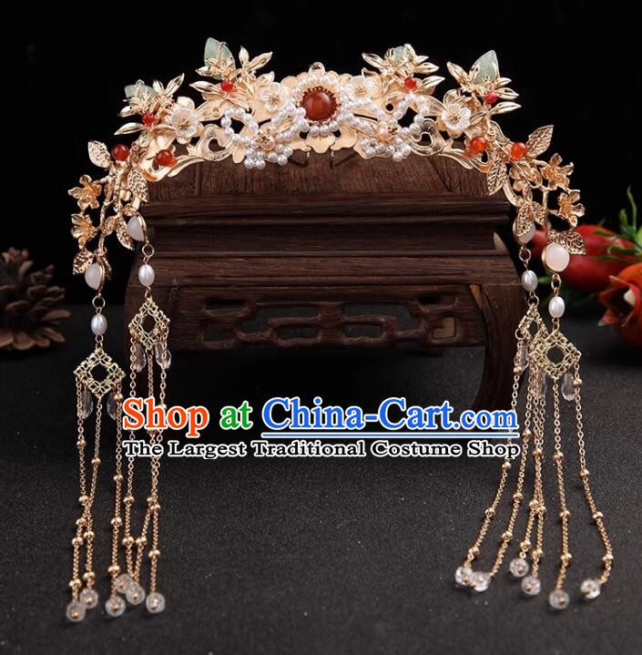 Chinese Ming Dynasty Wedding Hair Clasp Hanfu Jewelry Ancient Empress Golden Crown