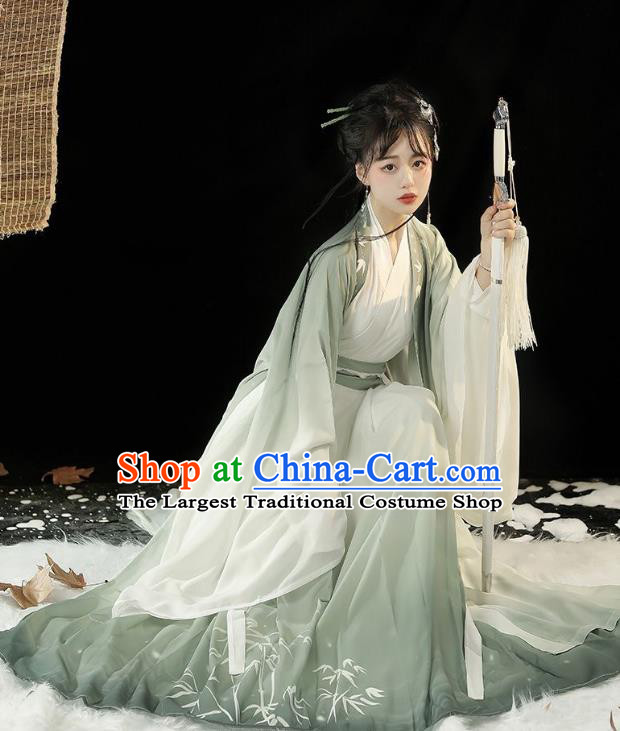 China Ancient Swordswoman Clothing Traditional Female Green Hanfu Dress Song Dynasty Garment Costumes