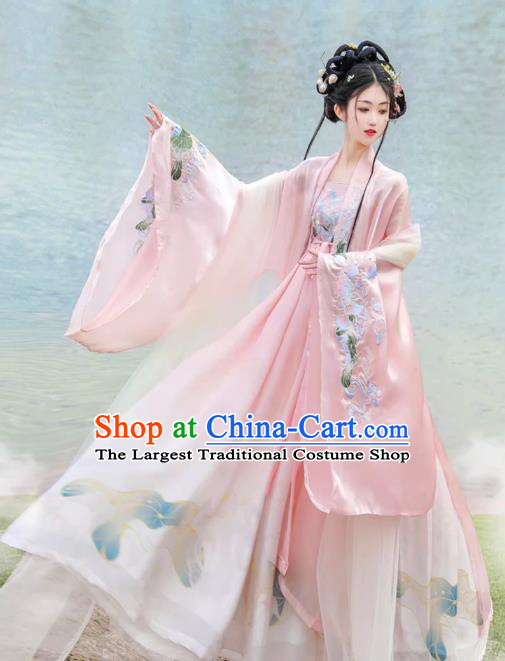 China Ancient Goddess Costumes Tang Dynasty Palace Princess Clothing Traditional Hanfu Pink Hezi Dress