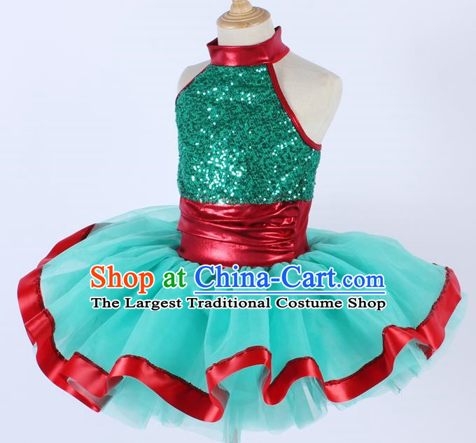 Children Sequin Gauze Skirt Suspender Tutu Skirt Ballet Dance Skirt Green Stage Costume Performance Costume