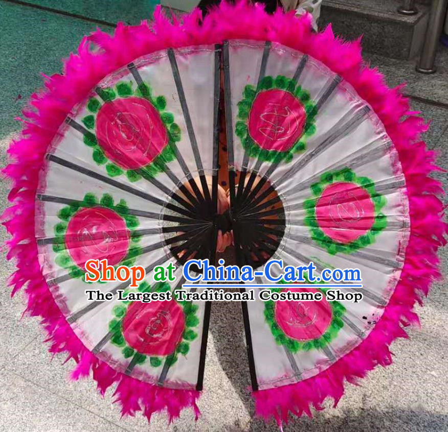 Korean Dance Dance Fan Peony Flower Rose Red Feather Fan Dance Opening Dance Dance Props Large Fan