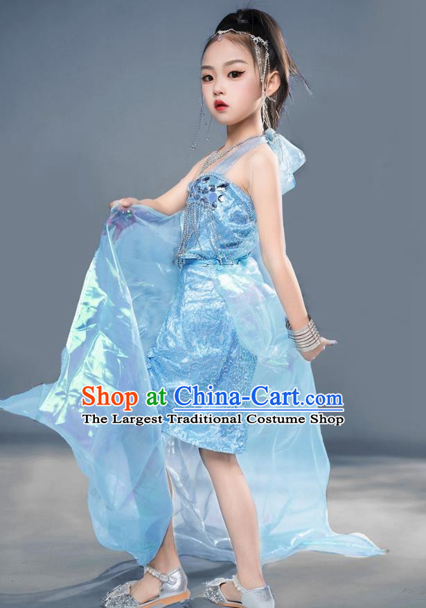 Girls Catwalk Dress Mermaid Princess Dress Flash Diamond Tassel Children Costume