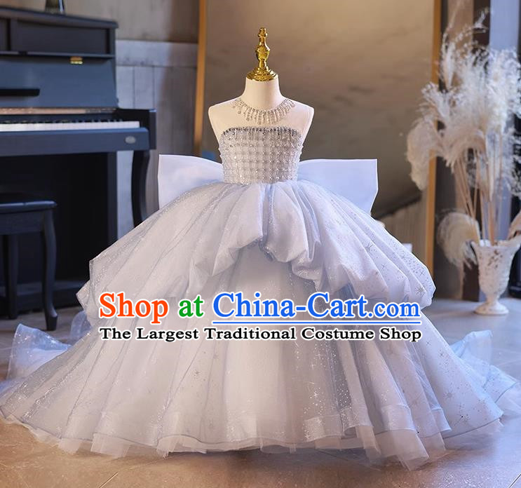 Children Dress Girl Tube Top Model Catwalk Show Trailing Princess Dress Little Girl Birthday Piano Performance Dress