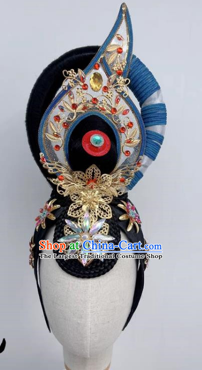 Classical Dunhuang Dance Headgear Brahmaland Ancient Style Flying Hair Bun Performing Wig Headgear Ancient Costume Modeling Hair Bag Hair Accessories