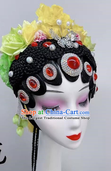 National Wind Opera Dance Performance Headdress Stage Performance Dance Headdress Yellow Green Gradient Opera Wig