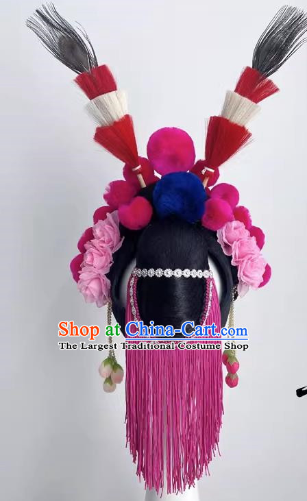 Chinese Style Dance Performance Opera Dance Headdress Pompom Peacock Hair Pheasant Feather Art Test Dance Performance Headdress