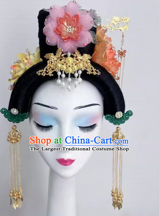 Chinese Classical Dance Imperial Concubine Performance Dance Headdress Wig Peony Flower Ancient Style Han And Tang Style Wig Headdress