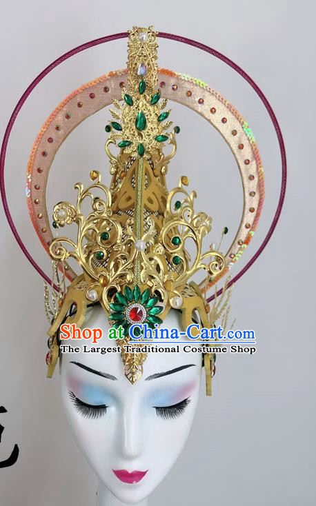 Chinese Classical Dance Dunhuang Flying Aperture Model Our Lady Halo Dance Headdress Wig Tang Style Performance Headwear