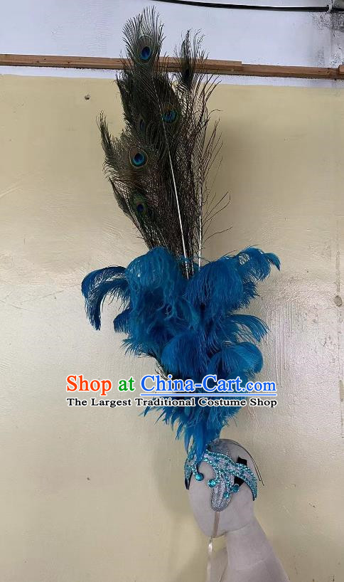 Blue Peacock Headdress Opening Dance Show Performance Feather Headdress Dance Team Samba Costumes Carnival Halloween