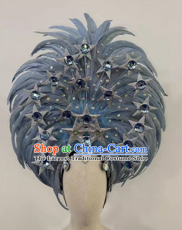 Blue Star Opening Dance Performance Show Feather Headdress Dance Team Samba Costumes Carnival Halloween