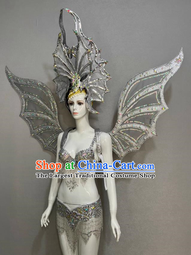 Silver Opening Dance Show Feather Headdress Dance Team Samba Costumes Mardi Gras Halloween