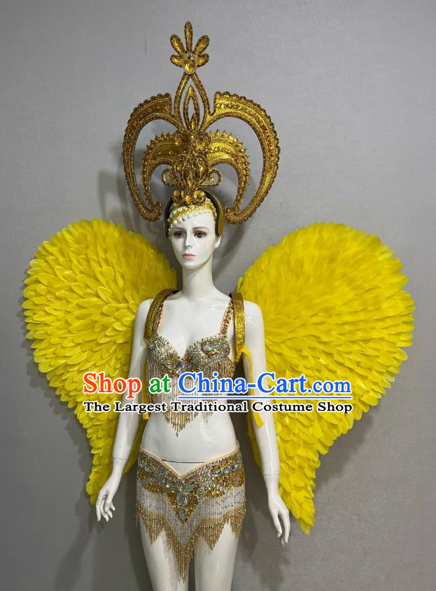 Golden Opening Dance Show Feather Headdress Dance Team Samba Costumes Mardi Gras Halloween