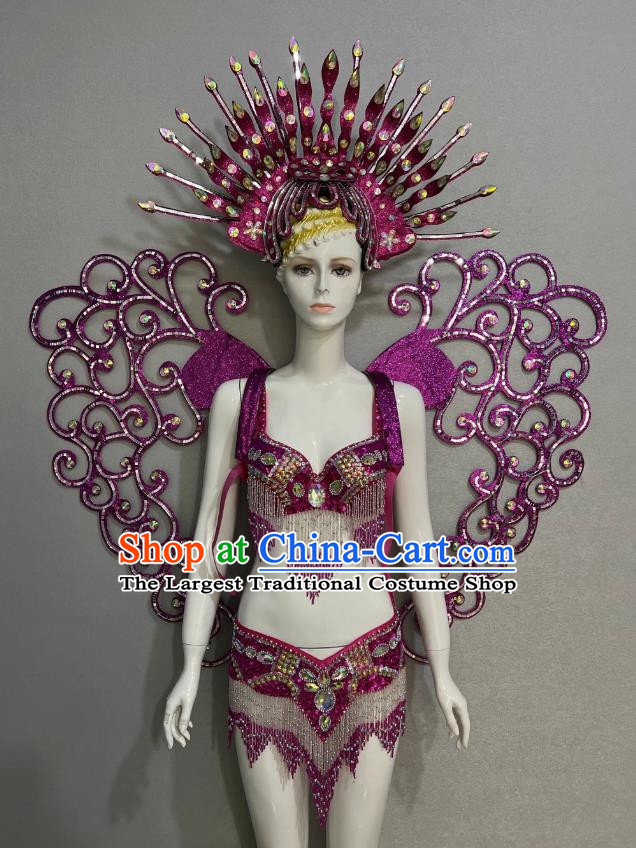 Purple Opening Dance Performance Show Feather Headdress Dance Team Samba Costumes Mardi Gras Halloween