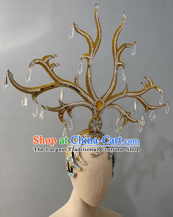 Gold Rhinestone Opening Dance Performance Show Feather Headdress Dance Team Samba Costume Carnival Halloween