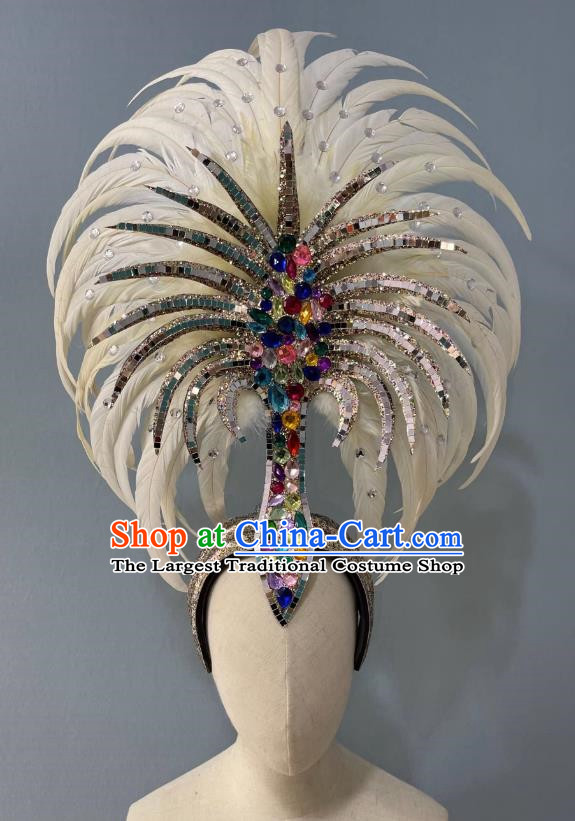 Beige Prologue Show Show Feather Headdress Dance Team Samba Costumes Mardi Gras Halloween