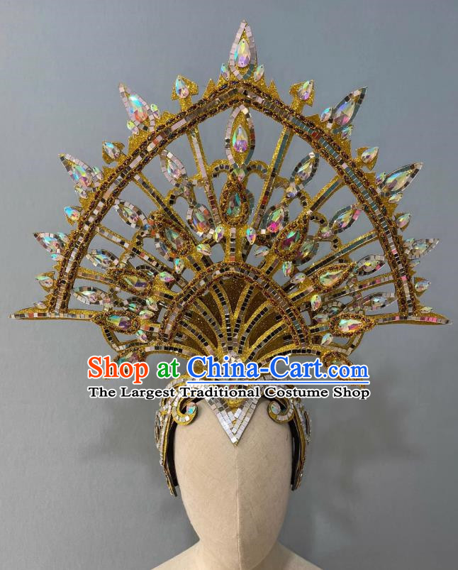 Golden Opening Dance Show Feather Headdress Dance Team Samba Costumes Mardi Gras Halloween