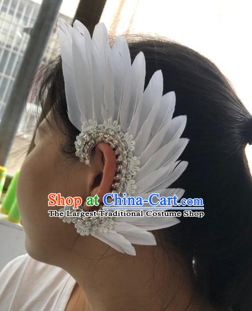 White Angel Wings Earrings Opening Dance Show Performance Feather Headdress Earrings Samba Costumes Carnival Halloween