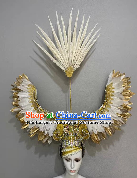 White Angel Wings Opening Dance Performance Show Feather Headdress Dance Team Samba Costumes Carnival Halloween