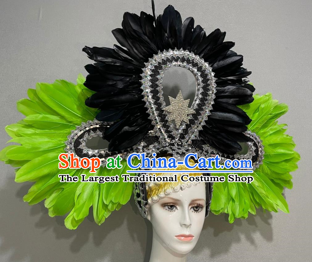 Black Green Feather Opening Dance Show Feather Headdress Dance Team Samba Costumes Carnival Halloween