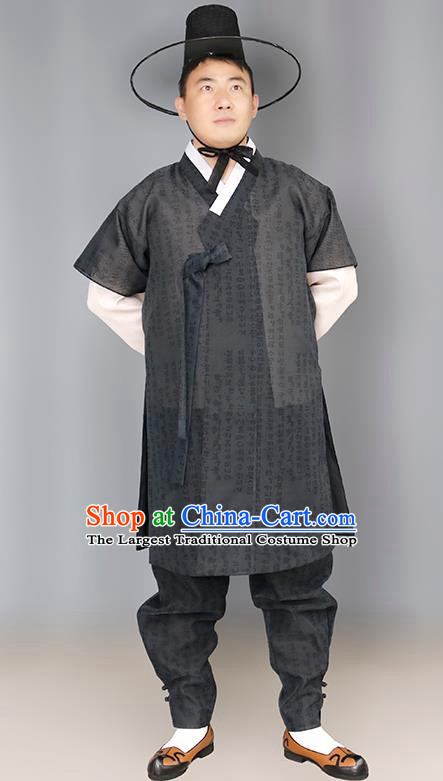 Men Groom Hanbok Black Long Host Speech Dress