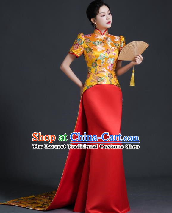 Chinese Style Top Banquet Evening Dress Long Tailing Stage Model Catwalk Costume Mermaid Self Cultivation Host Clothing