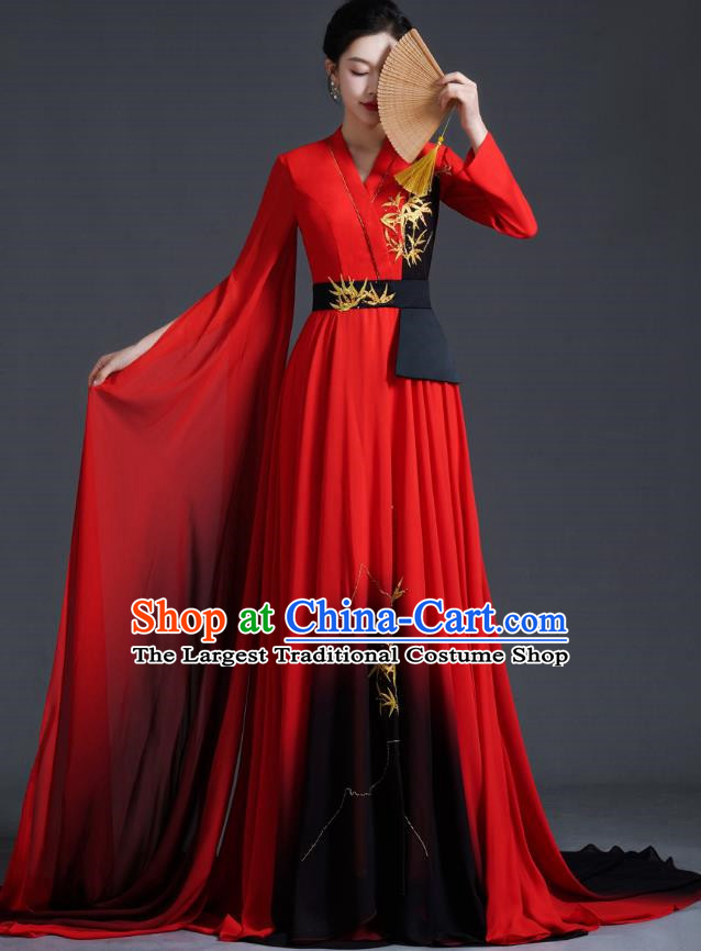 Chinese Style Top Banquet Evening Dress Model Catwalk Performance Costume Long Guzheng Playing Art Test Dress Tailing