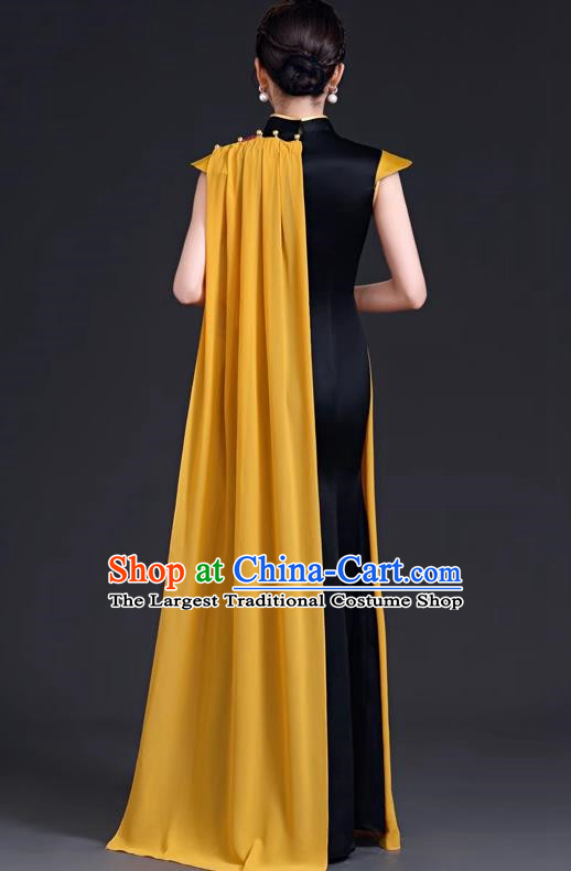 High Evening Dress Chinese Style Ladies Mermaid Model Group Stage Catwalk Costume Black