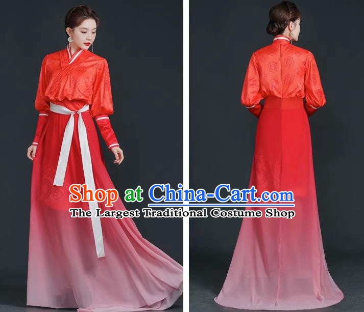 China Style Stage Catwalk Show Costumes Long Trailing Cheongsam Team Dress Art Examination Clothes