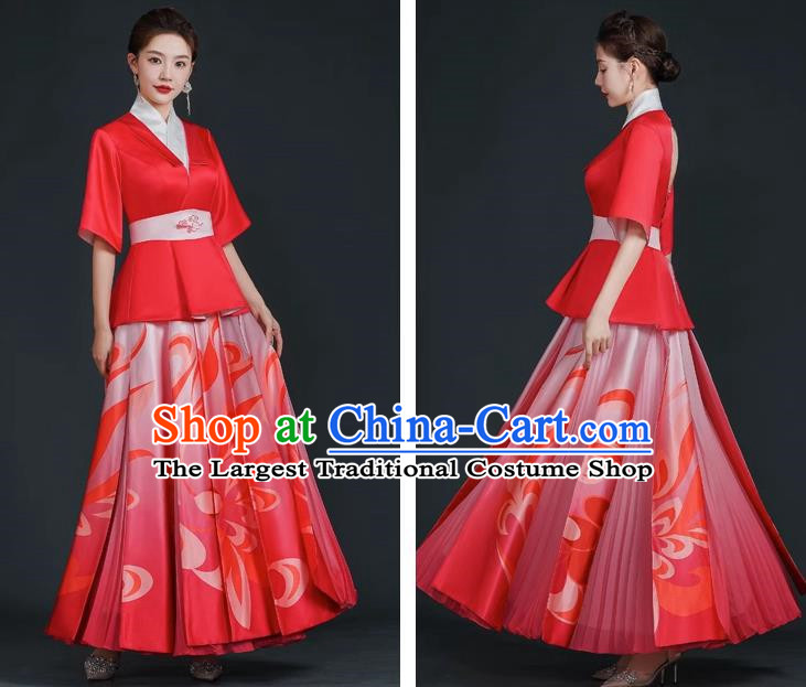 China Style Stage Catwalk Show Costumes Long Trailing Cheongsam Team Dress Art Examination Clothes