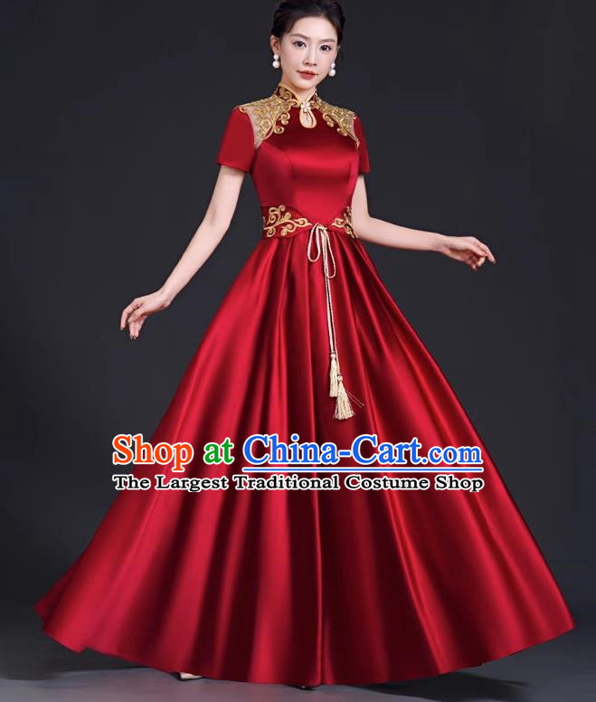 Top Banquet Evening Dress Annual Meeting Host Chorus Performance Clothing Temperament Wine Red Toast Dress