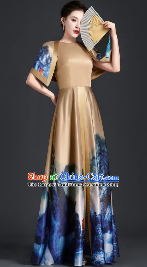 Chinese Style Top Atmospheric Landscape Painting Banquet Evening Dress Long Model Stage Catwalk Art Examination Performance Dress