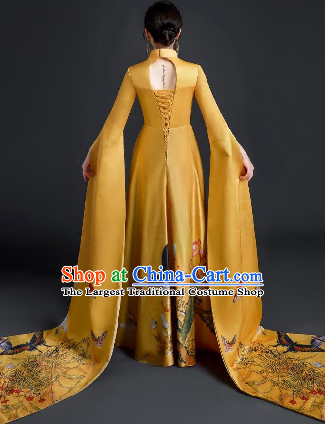 Chinese Style Top Evening Dress Annual Meeting Model Catwalk Show Cheongsam Performance Costume Atmospheric Guzheng Performance Art Test