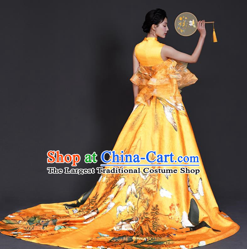 Chinese Style Top Big Tail Dress To Host The Banquet Dress Art Test Model Catwalk Show Exaggerated Performance Dress Skirt Self Cultivation