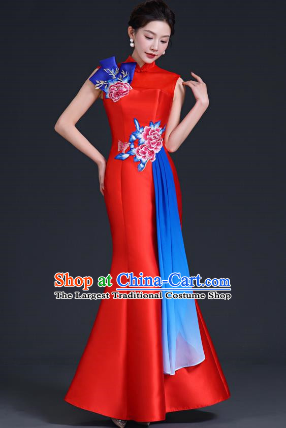 Chinese Style Improved Long Fishtail Banquet Evening Dress Skirt Annual Meeting Performance Host Catwalk Cheongsam