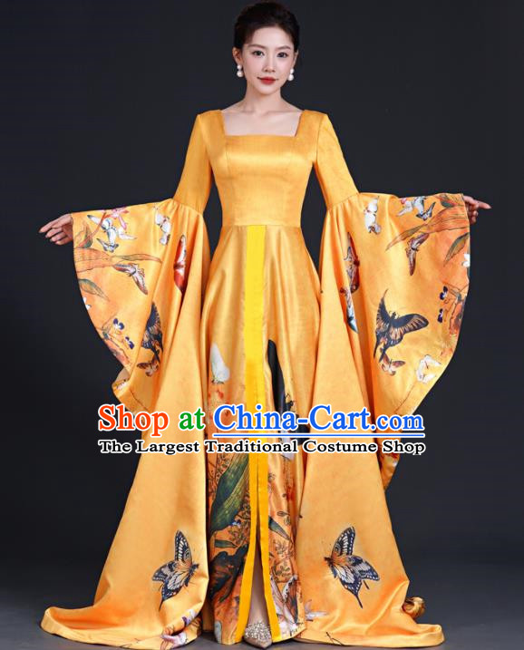 Chinese Fashion Top Catwalk Evening Dress Atmosphere Art Examination Vocal Performance Host Dress Model Cheongsam Long Costumes